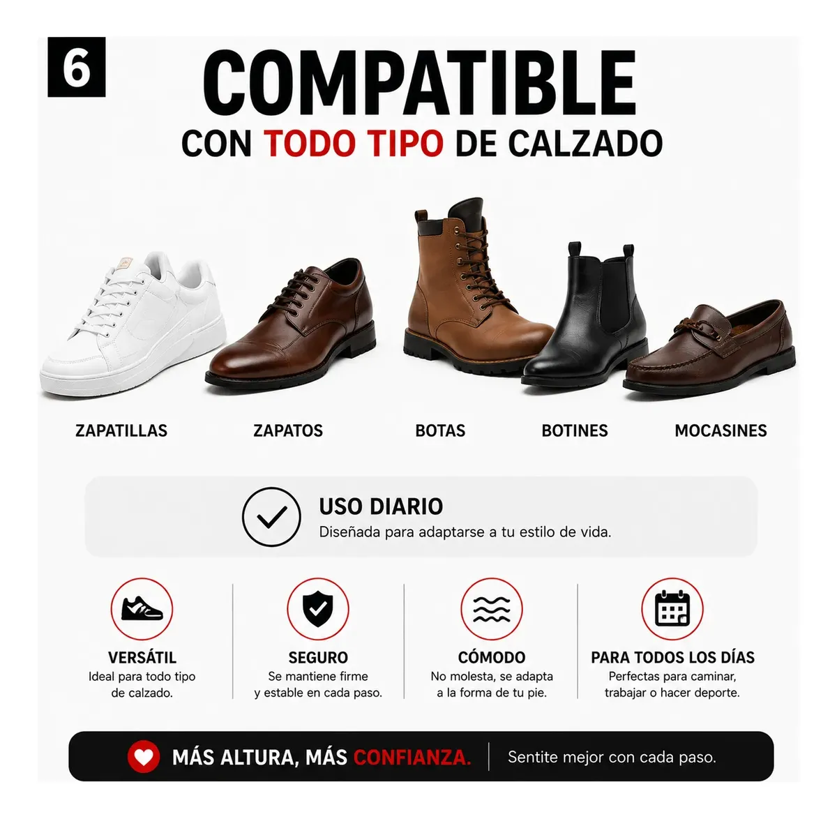 Tipos de calzado: zapatillas, zapatos, botas, botines y mocasines